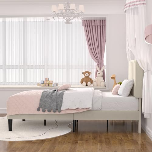 Twin Size Bed Frame with Upholstered Headboard