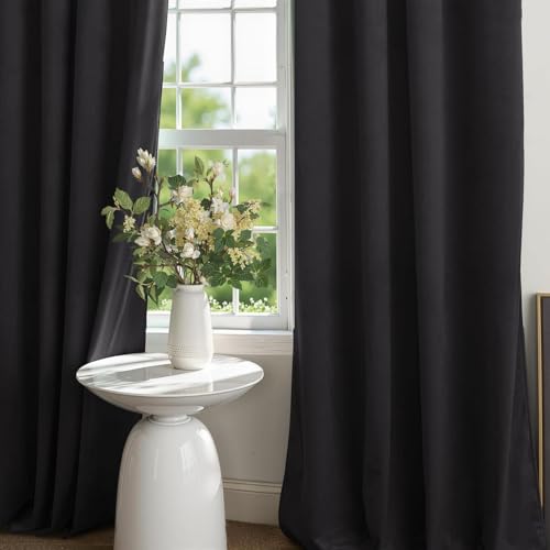 Luxury Velvet Blackout Curtains Panels with Grommet Draperies Eyelet 52Wx72L Inch Black