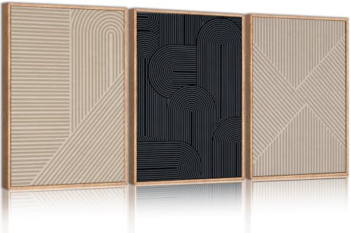 Large Abstract Textured Line Framed Canvas Wall Art