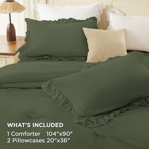 Olive Green Ruffle Comforter Set King