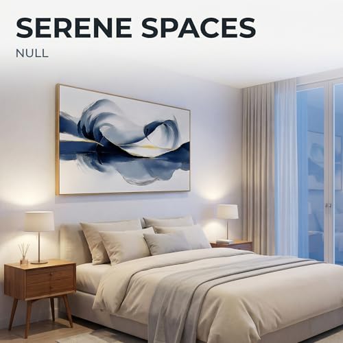 24x48 Inch Framed Abstract Blue Gold Mountain Canvas Wall Art Horizontal Navy Reflection Ink Landscape Wall Painting Modern Minimalist Textured Wall Decor for Living Room Bedroom
