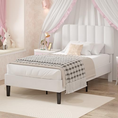 Twin Size Bed Frame with Upholstered Headboard