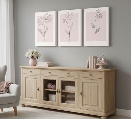 3 Pcs Minimalism Pink Floral Botanical Canvas Wall Art 16x24in (3 Count)