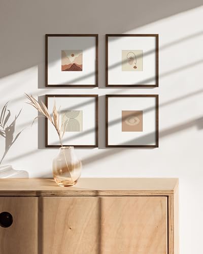 Walnut Square Frames 8" x 8" Matted to 4" x 4" (4 Count)