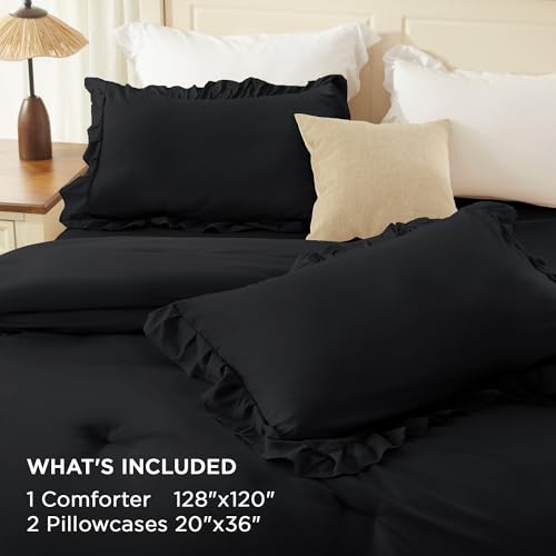 Black Super King Plus Ruffle Comforter Set