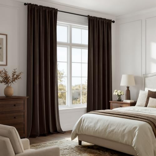 Brown Blackout Velvet Curtains Drapes 96 Inch Long 52"x96" Bedroom (2 Count)