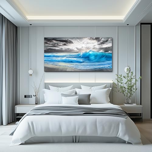 Large Canvas Beach Wall Pictures Artworks Wall Decor For Living Room Canvas Wall Art For Bedroom Office Decorations Blue Sea Wave Ocean Paintings Modern Inspiration Home Decor 30x60 In