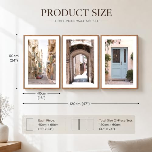 KAlRNE European Cityscape Rustic Mediterranean Wall Prints Set (3 Count)
