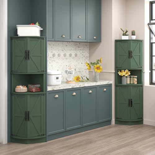 64.8" Tall Farmhouse Corner Cabinet with 4 Doors and 5 Storage Shelves