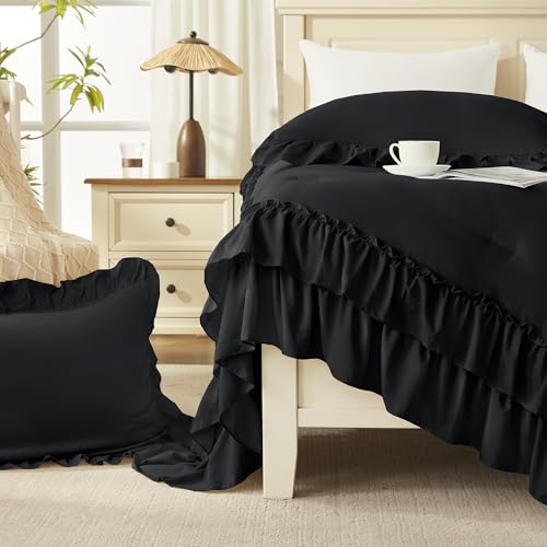 Black Ruffle Full Size Comforter Set