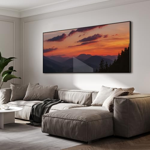 24"x46" Extra Large Framed Wall Art Scenic Sunset Over Mountain Range with Glowing Sky for Home Living Room Bedroom Decor