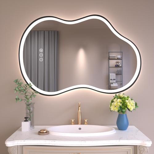 24''x36'' Irregular LED Bathroom Mirror with Lights & Black Frame