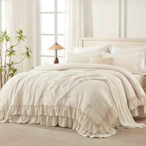 Beige Ruffle Comforter Set King