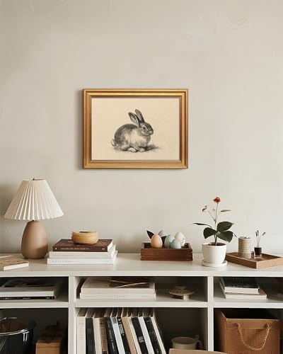 Vintage Gold Framed Rabbit Wall Art Farmhouse Decor