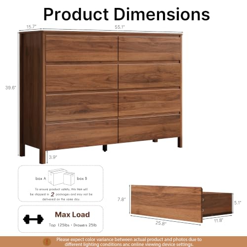 Walnut 8 Drawer Dresser for Bedroom
