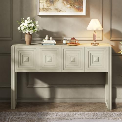 55" Carved Console Table with 3 Soft