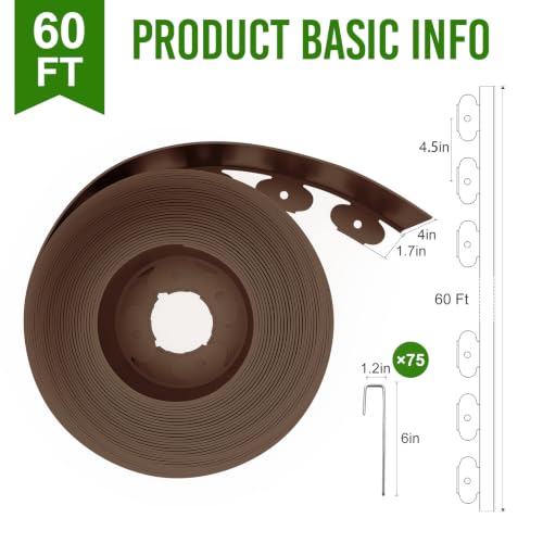 Landscape Edging 4 Inch Tall 40FT with 50Pcs Metal Spikes