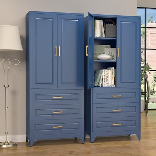 75" Metal Storage Cabinet with Doors and 2 Adjustable Shelves