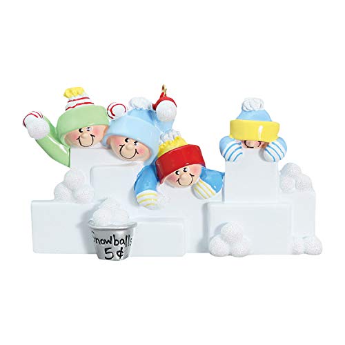 3D Snowball Fight Family of 4 Ornament 2026 Personalized Family Christmas Ornaments 2026