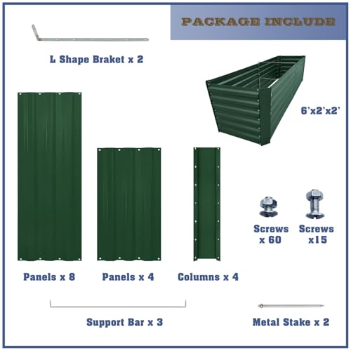 6x2x2FT Green Metal Raised Garden Bed Kit