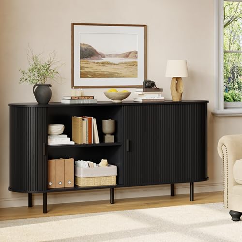 63" Fluted Buffet Sideboard Cabinet with Sliding Door