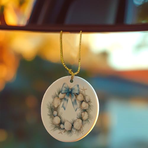 Blue Coastal Seashell Wreath Christmas Ceramic Ornament Gifts