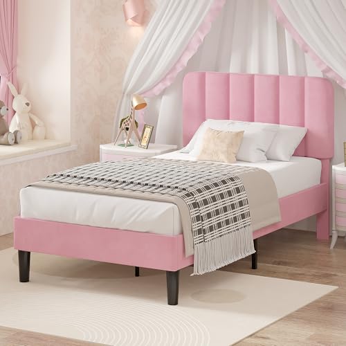 Twin Size Bed Frame with Upholstered Headboard