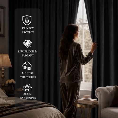 Grey Blackout Velvet Curtains Drapes 96 Inch Long 52"x96" Bedroom (2 Count)