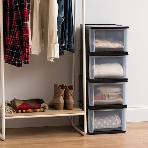 4-Pack, 17 Qt. Medium Stacking Drawer Storage Organizer, Black (4 Count)