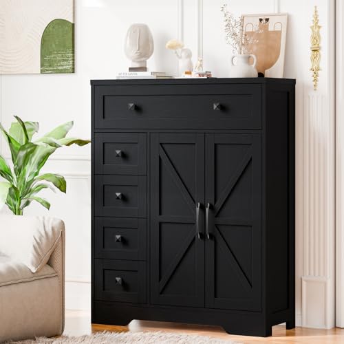 Farmhouse Storage Cabinet with 2 Doors and 5 Drawers