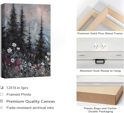 3Pcs Full Moon Forest Canvas Wall Art 16x24in (3 Count)