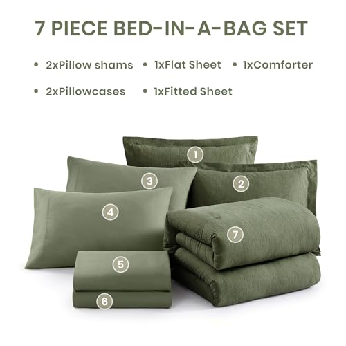 Queen Comforter Set 7 Pieces Cationic Green Bed in a Bag
