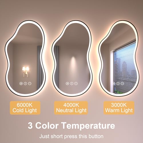 20''x36'' Irregular LED Bathroom Mirror with Lights & Black Frame