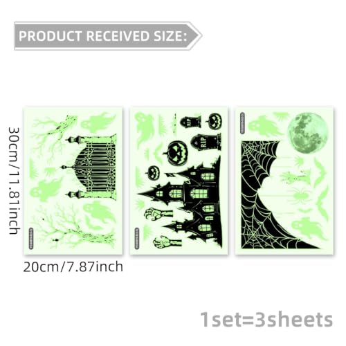 Glow in the Dark Halloween Window Stickers Luminous Haunted House Ghost Bat Moon Dead Tree Window Decals for Halloween Party Supplies Home Glass Decorations