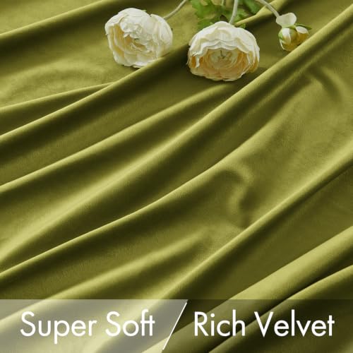 Moss Green Velvet Pinch Pleat Blackout Curtains W52 X L90 Inches