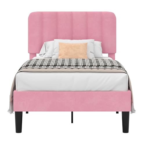 Twin Size Bed Frame with Upholstered Headboard