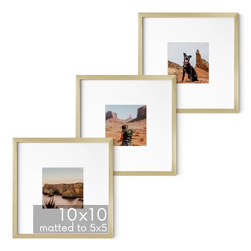 10x10 Gold Metal Picture Frames Matted to 5x5 (3 Count)