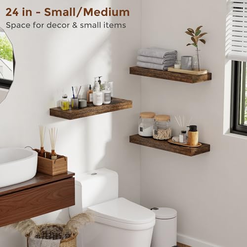 36 Inch Floating Shelves for Wall 8 Inch Deep Rustic Brown Shelves Set of 2 (2 Count)