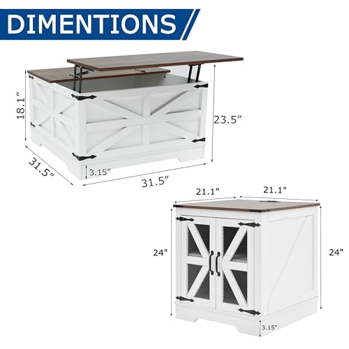 Farmhouse Coffee Table and End Table Set with Charging Station 3 Piece Set (3 Count)