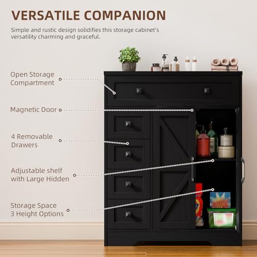 Farmhouse Storage Cabinet with 2 Doors and 5 Drawers