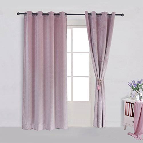 Super Soft Luxury Velvet Curtains Set of 2 Pink Flannel Blackout Drapes Grommet Draperies for Sliding Glass Door 52Wx96L inch