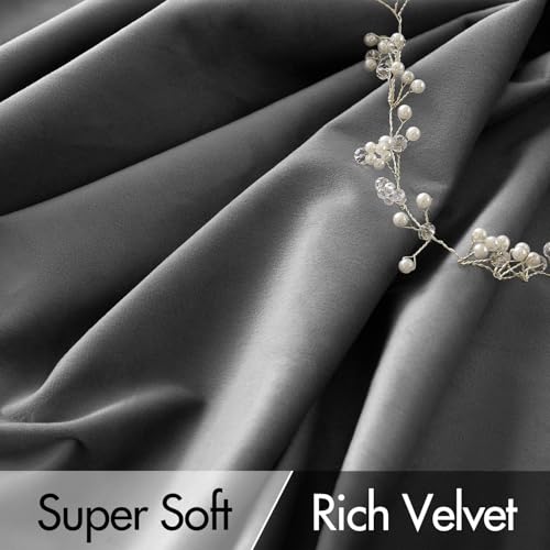 Grey Velvet Pinch Pleat Blackout Curtains W52 X L108 Inches (2 Count)