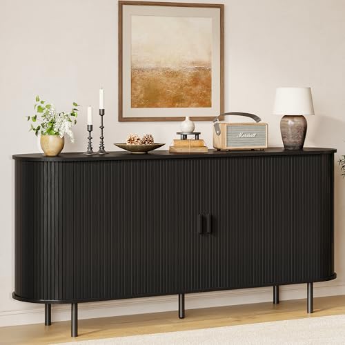 63" Fluted Buffet Sideboard Cabinet with Sliding Door