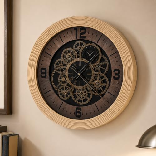 Real Moving Gears Wall Clock Large Farmhouse Clocks for Living Room Decor