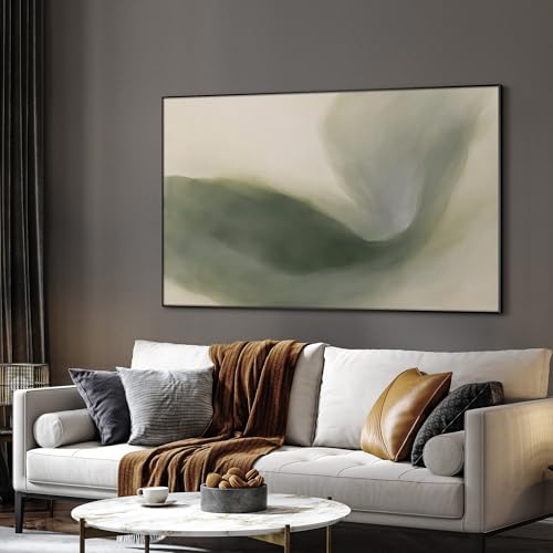 36"x60" Extra Large Framed Wall Art Abstract Green Swirl Soft Fluid Modern Illustration for Home Living Room Bedroom Decor