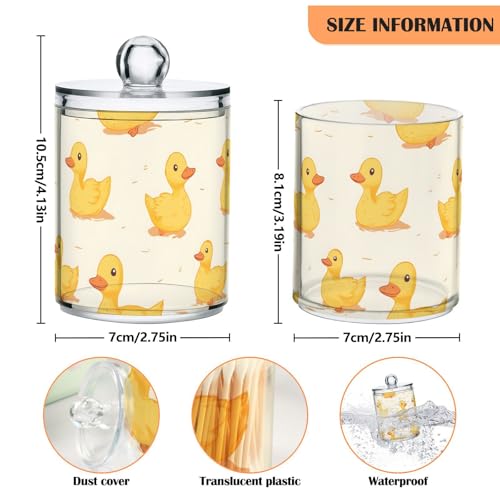 2 Pack Qtip Holder Organizer Dispenser Ducks Yellow Bathroom Storage Canister Cotton Ball Holder Container for Cotton Pads (2 Count)