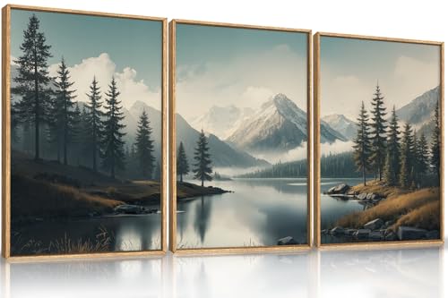 Large Mountain Misty Forest Framed Canvas Wall Art
