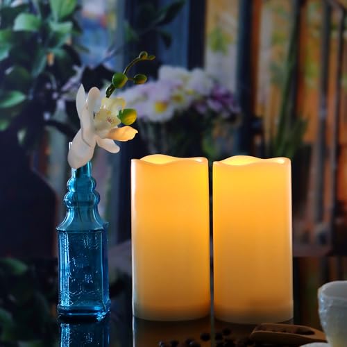 Outdoor Battery Operated Flameless LED Candles with Timer D3”xH5” 2 PCS (2 Count)