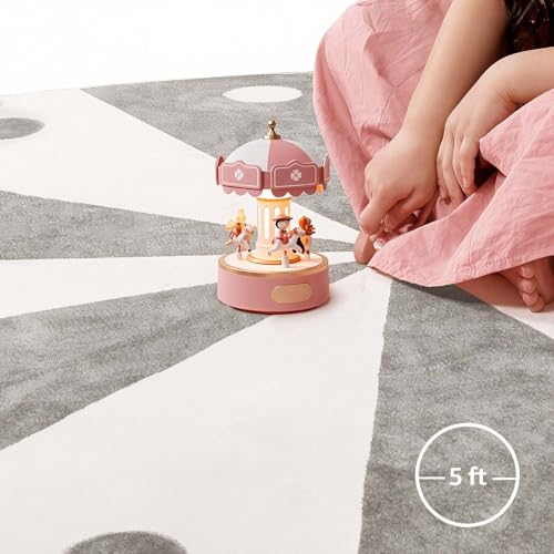 5ft Round Rug Washable Cute Playroom Cheerful Circle Rug Grey (19.63 Sq Ft)