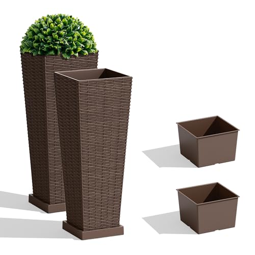 23.5" Front Porch Resin Rattan Tall Planters 2 Pc (2 Count)